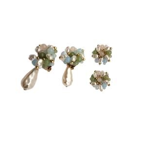 Old Hollywood Clip on Cluster Earrings, Set of 2, Pastels